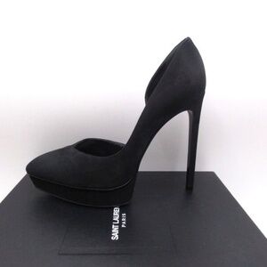 Saint Laurent Janis 105 D’Orsay Suede Pumps Platforms Black 38.5 8.5